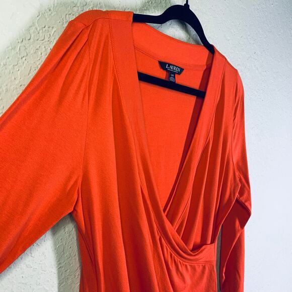 LAUREN RALPH LAUREN‎ Blouse Large Faux Wrap Draped 3/4 Sleeve RLL Embroidered - Picture 6 of 12